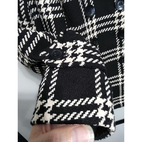 Chunky knit Plaid Peacoat houndstooth black/white dbl buttoned Size L Women’s - Picture 5 of 9